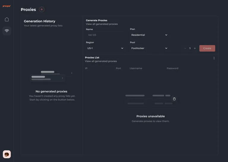 Dashboard - Proxies (Empty State)