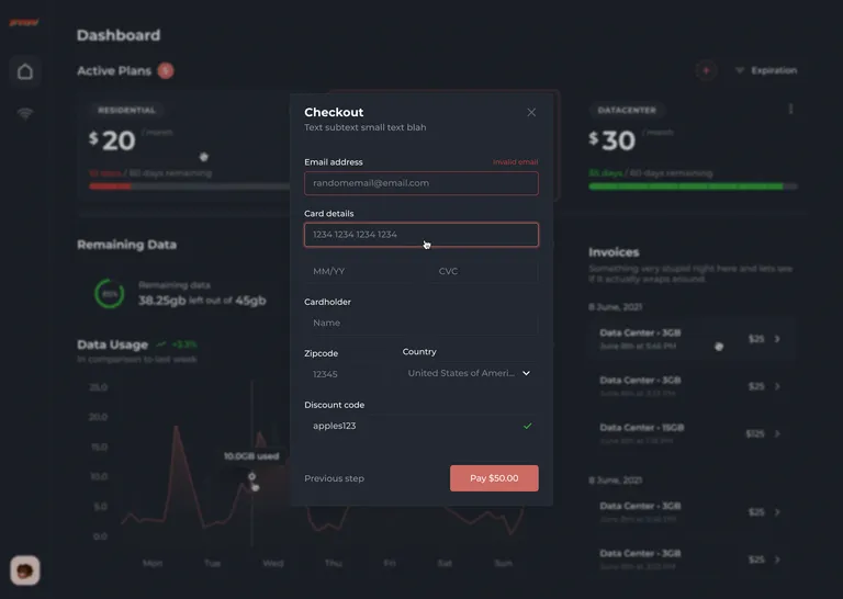 Dashboard - Pay for proxies